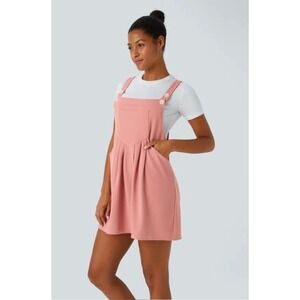 Halara Pinafore Waffle Dress Overall Mini Sleeveless Pockets Rose Tan Sz Medium